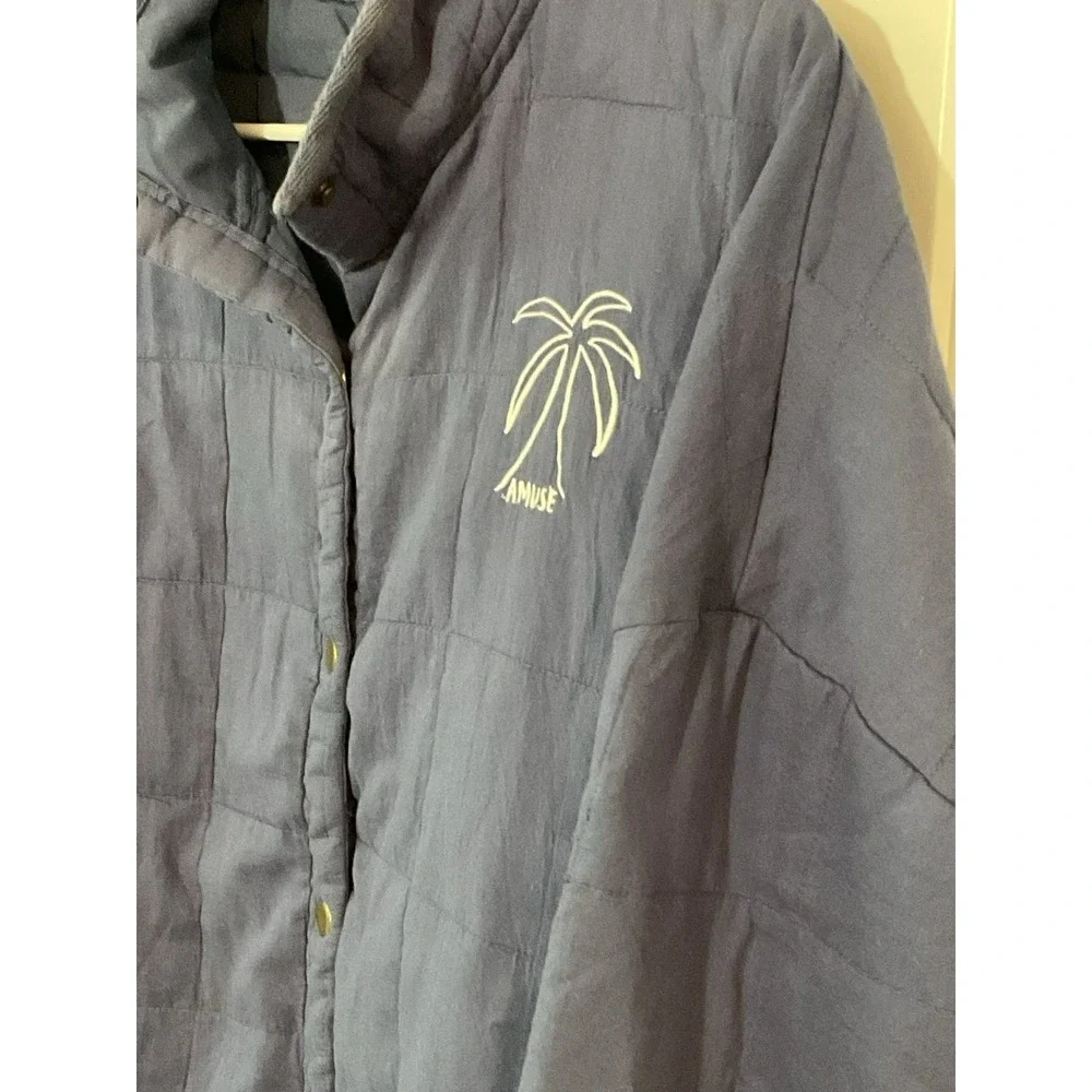 Amuse‎ Society Women Blue Quilted Puffer Jacket Palm Tree Snap Front Size S/M